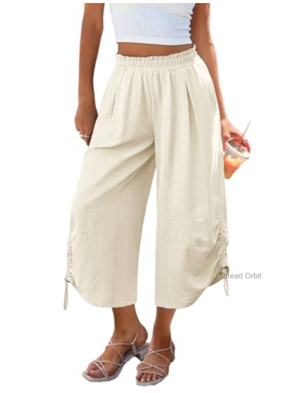 LOOKBOHO Women's Wide Leg Capri Pants Flowy Palazzo with Pockets